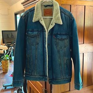 Levi Strauss & Co Blue Jean Jacket with white faux fur lining, classic snaps